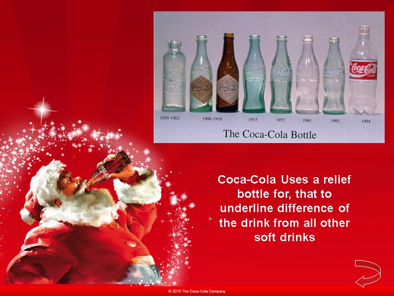 Coca-Cola Uses a relief bottle for, that to underline difference of the drink from